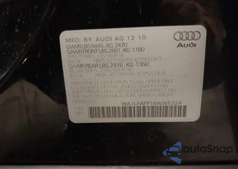 2011 Audi Q5 2.0T Premium из США, поврежденный, VIN WA1LFAFP1BA065324
